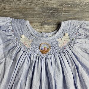 Zuccini Smocked Dress 6X Blue Easter Theme Bunnies Basket